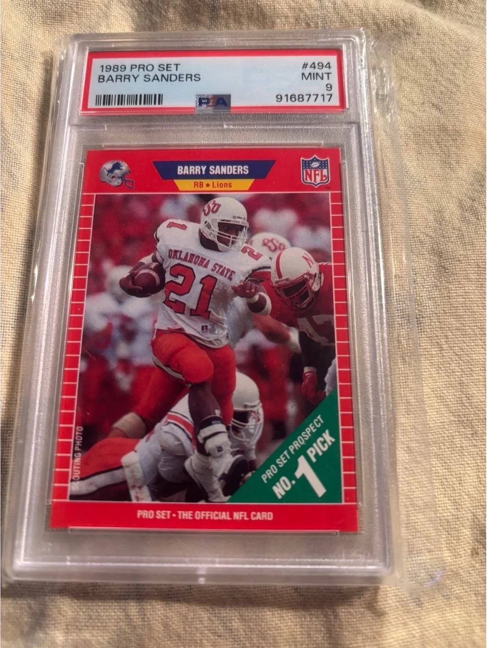 1989 Pro Set Barry Sanders Rookie Card #494 PSA Mint 9